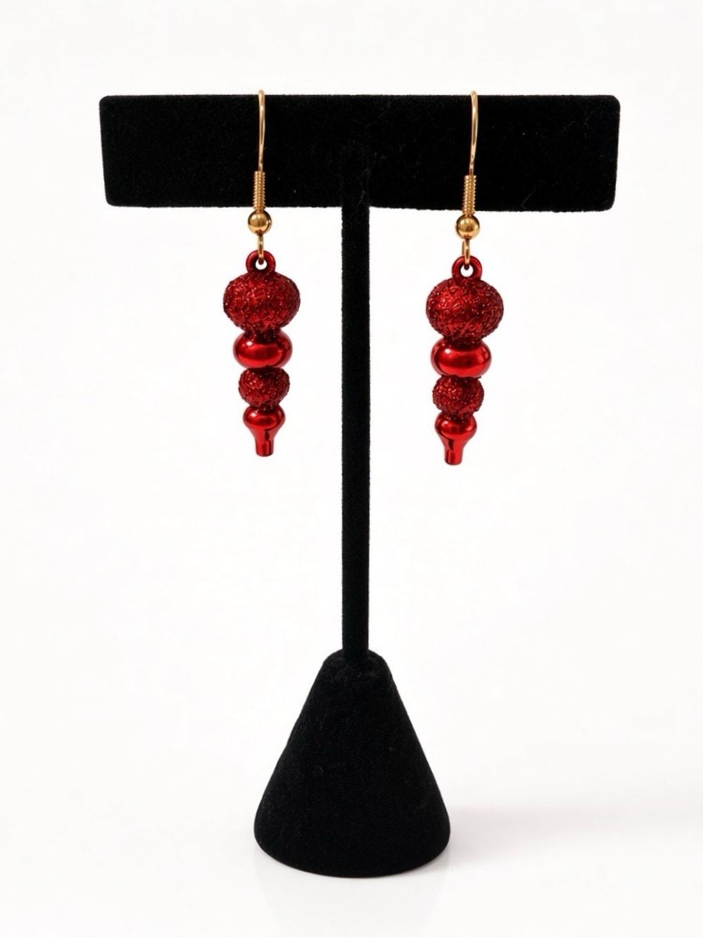 Red Glitter Dangle Drop Earrings Statement Holiday Christmas Sparkle